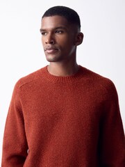 Red Relaxed Fit Cosy Crew Neck Jumper with Wool - Image 4 of 5