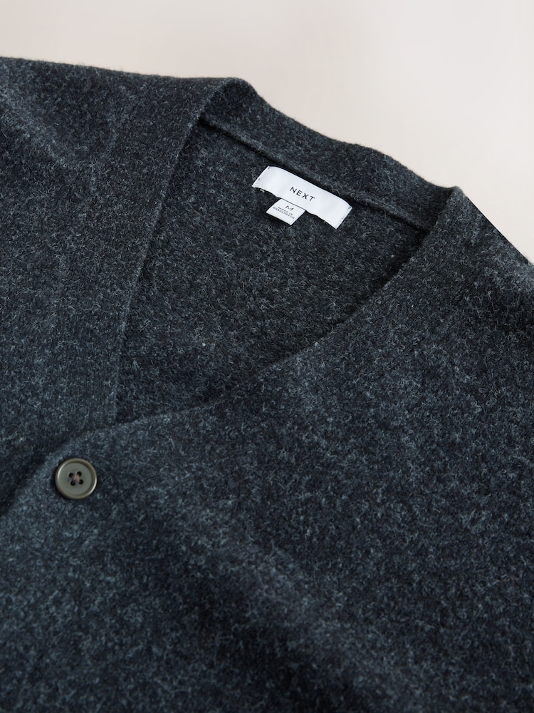 Charcoal Grey Relaxed Fit Cosy Cardigan With Wool - Image 2 of 3