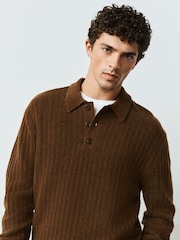 Marron fauve - Polo en maille douillette avec laine - Image 1 de 4