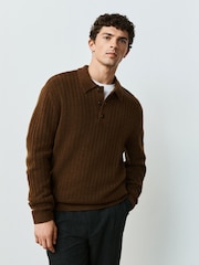 Marron fauve - Polo en maille douillette avec laine - Image 4 de 4