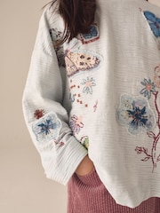 Blue Embroidered Butterfly - رداء علوي بكم طويل (3-16سنة) - صورة 4 من 4