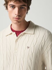Ekru balts - Cable Knitted Polo Jumper with Wool - Attēls 1 no 5