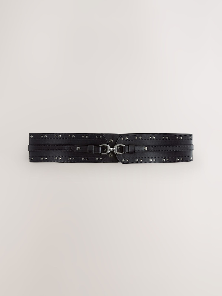 Black Wide Studded Corset Belt - Image 1 of 4 Black Wide Studded Corset Belt - Image 1 of 4