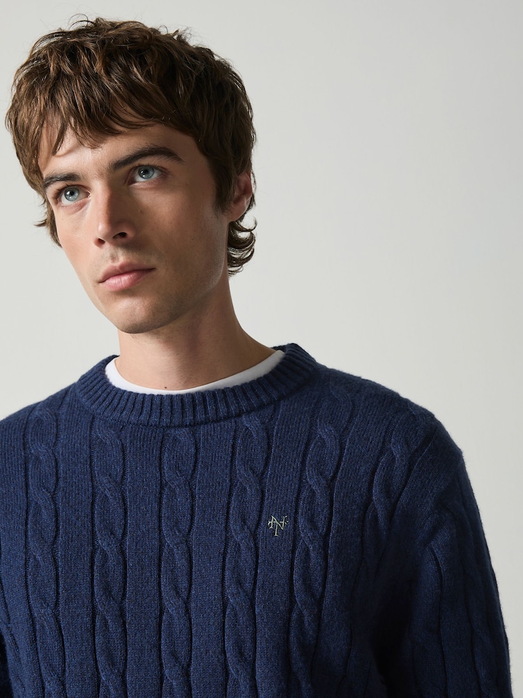 Blau - Zopfstrick-Pullover mit Rundhalsausschnitt - Bild 1 von 4
