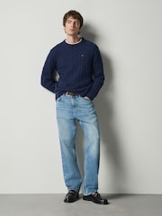 Blau - Zopfstrick-Pullover mit Rundhalsausschnitt - Bild 2 von 4