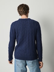 Blau - Zopfstrick-Pullover mit Rundhalsausschnitt - Bild 3 von 4