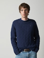 Blau - Zopfstrick-Pullover mit Rundhalsausschnitt - Bild 4 von 4