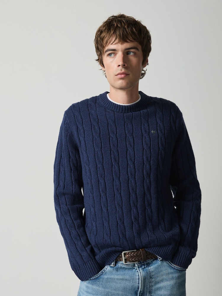 Blau - Zopfstrick-Pullover mit Rundhalsausschnitt - Bild 4 von 4