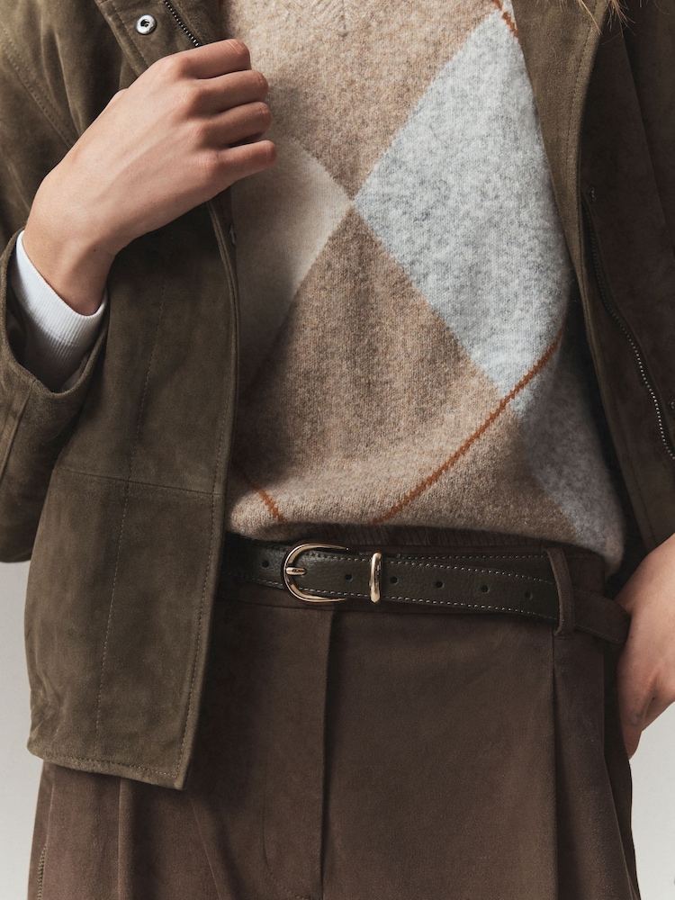Olive Green N. Premium Made In Italy Mid Width Leather Belt - Image 2 of 3