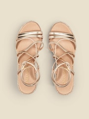 Sosandar Gold Leather Strappy Wedge Espadrilles - Image 4 of 5