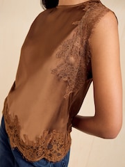 Friends Like These Caramel Premium Satin Lace Sleeve Top - Image 3 of 6