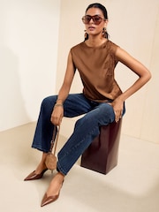 Friends Like These Caramel Premium Satin Lace Sleeve Top - Image 5 of 6