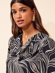 Friends Like These Black Printed Cowl Neck Shirred Cuff Blouse - Image 4 of 5