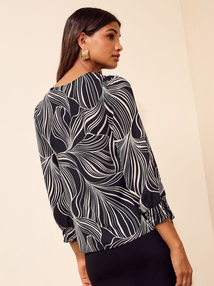 Friends Like These Black Printed Cowl Neck Shirred Cuff Blouse - Image 5 of 5 Friends Like These Black Printed Cowl Neck Shirred Cuff Blouse - Image 5 of 5