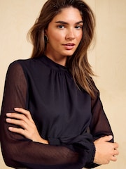 Friends Like These Black High Neck Chiffon Sleeve Blouse - Image 2 of 5