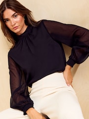 Friends Like These Black High Neck Chiffon Sleeve Blouse - Image 4 of 5