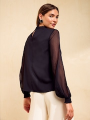 Friends Like These Black High Neck Chiffon Sleeve Blouse - Image 5 of 5