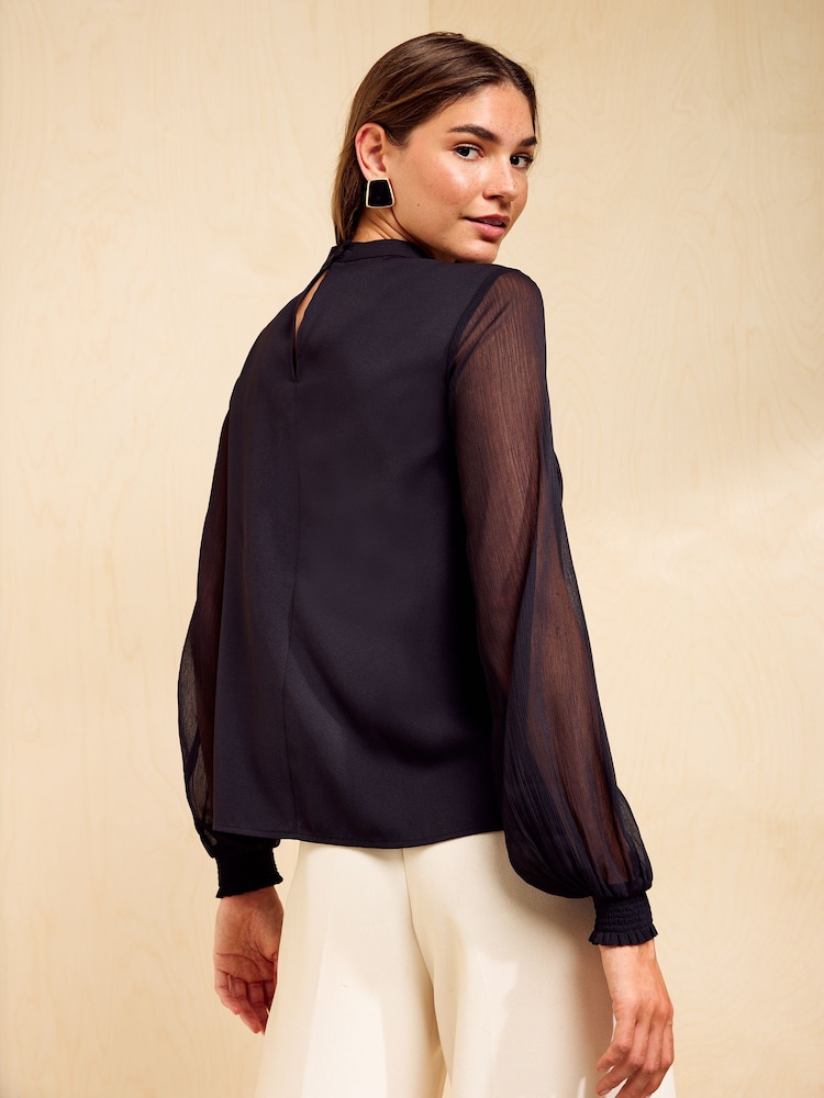Friends Like These Black High Neck Chiffon Sleeve Blouse - Image 5 of 5