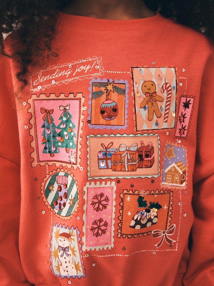 Red Sequin Christmas Gingerbread - Dukserica dugih rukava (3-16god) - Slika 4 od 4