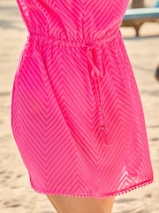 Sosandar Pink Chevron Tie Waist Kaftan - Image 3 of 5