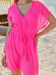 Sosandar Pink Chevron Tie Waist Kaftan - Image 4 of 5
