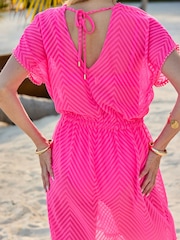 Sosandar Pink Chevron Tie Waist Kaftan - Image 5 of 5