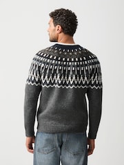 Szary - Fair Isle Pattern Knitted Crew Neck Jumper - Obraz 3 z 5