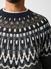 Szary - Fair Isle Pattern Knitted Crew Neck Jumper - Obraz 5 z 5