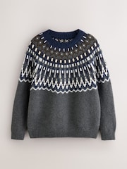 Grey Fair Isle Pattern Knitted Crew Neck Jumper - Image 6 of 8