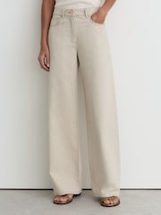 Reiss Cream Febe Wide-Leg Jeans with Hemp - Image 4 of 8