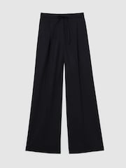 Reiss Navy Solene Petite Wool-Blend Drawstring Wide-Leg Suit Trousers - Image 2 of 8