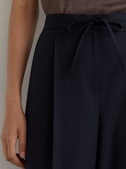 Reiss Navy Solene Petite Wool-Blend Drawstring Wide-Leg Suit Trousers - Image 5 of 8