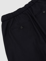 Reiss Navy Solene Petite Wool-Blend Drawstring Wide-Leg Suit Trousers - Image 7 of 8