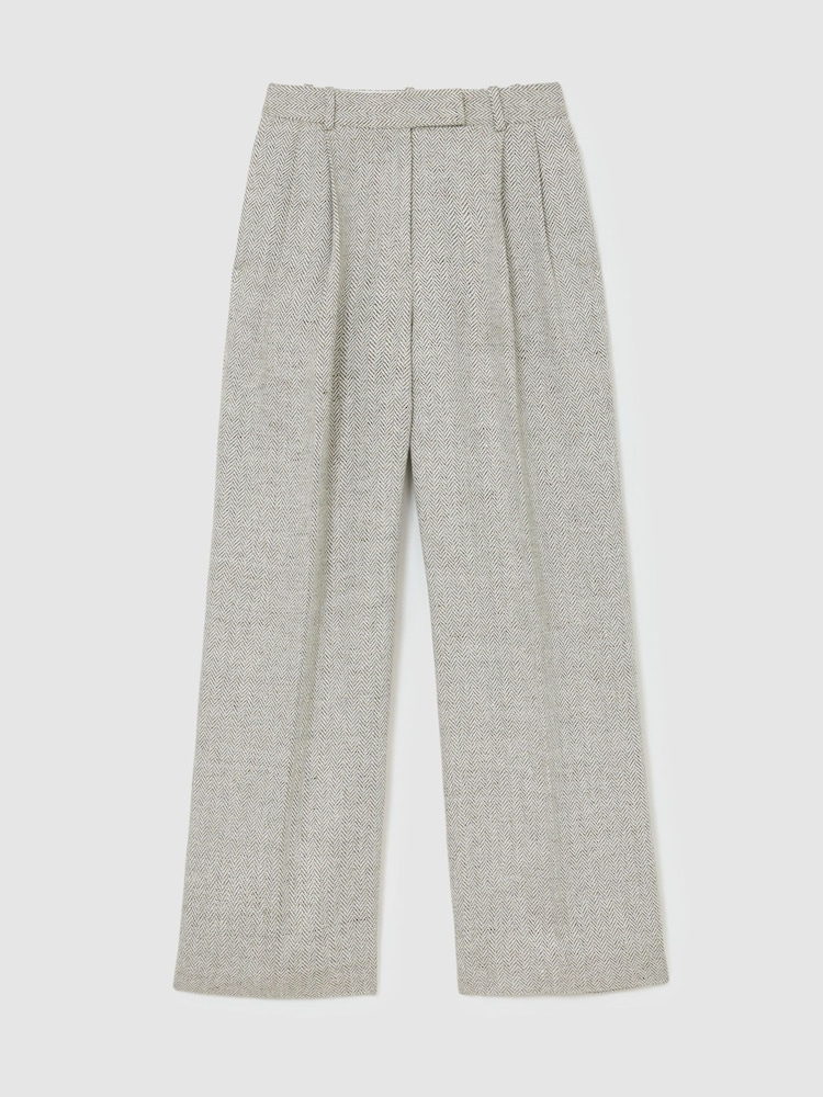 Reiss Neutral Ezra Petite Herringbone Linen-Blend Straight-Leg Suit Trousers - Image 2 of 9
