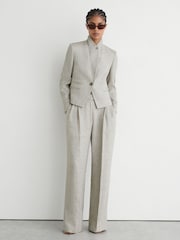 Reiss Neutral Ezra Petite Herringbone Linen-Blend Straight-Leg Suit Trousers - Image 4 of 9