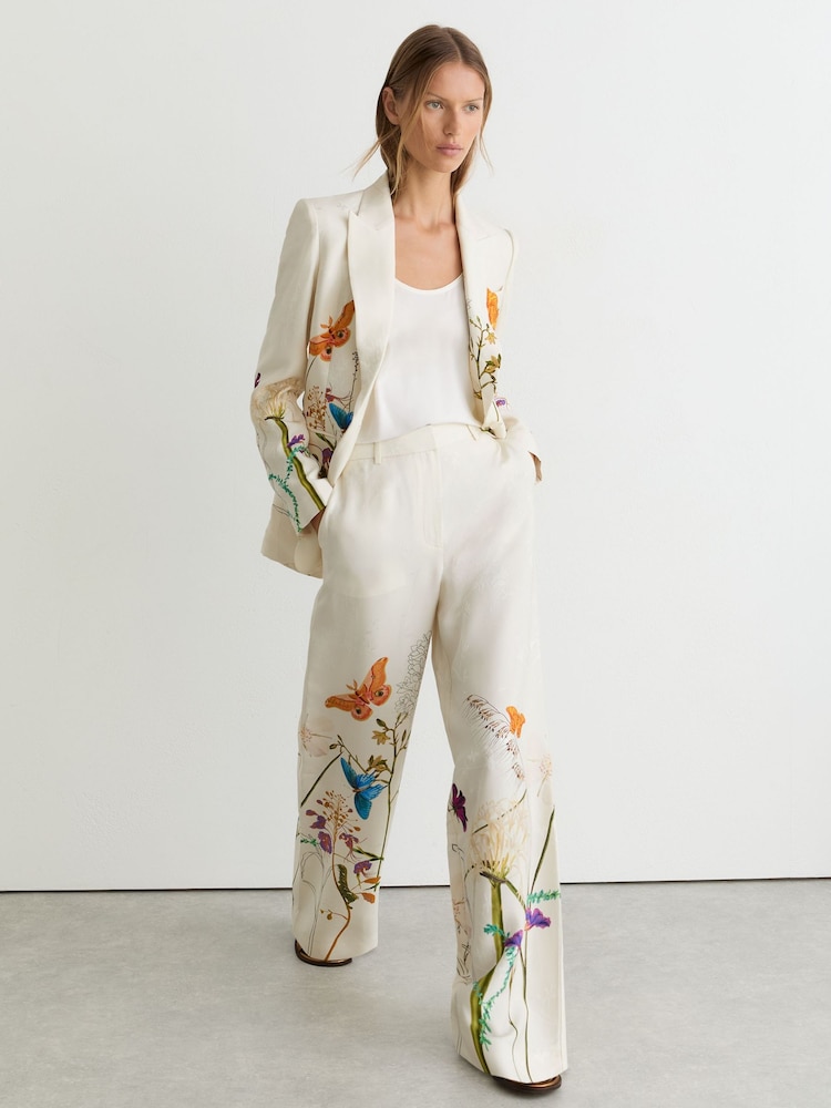 Reiss Ivory Frankie Reiss | NYBG Printed Wide-Leg Suit Trousers - Image 1 of 6 Reiss Ivory Frankie Reiss | NYBG Printed Wide-Leg Suit Trousers - Image 1 of 6