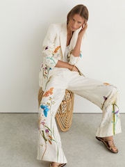Reiss Ivory Frankie Reiss | NYBG Printed Wide-Leg Suit Trousers - Image 4 of 6