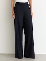 Reiss Navy Solene Petite Wool-Blend Wide-Leg Suit Trousers - Image 1 of 7