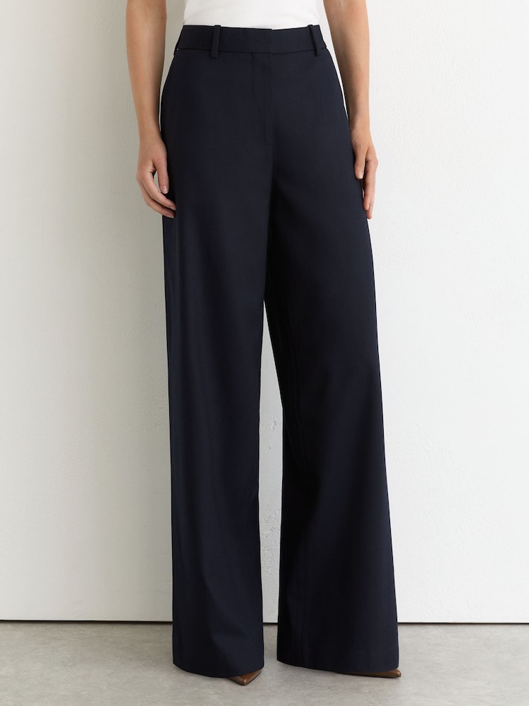 Reiss Navy Solene Petite Wool-Blend Wide-Leg Suit Trousers - Image 1 of 7 Reiss Navy Solene Petite Wool-Blend Wide-Leg Suit Trousers - Image 1 of 7