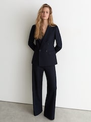 Reiss Navy Solene Petite Wool-Blend Wide-Leg Suit Trousers - Image 3 of 7