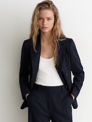 Reiss Navy Solene Petite Wool-Blend Wide-Leg Suit Trousers - Image 4 of 7