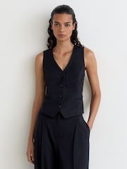 Reiss Navy Solene Wool-Blend Tailored Waistcoat - Image 1 of 6