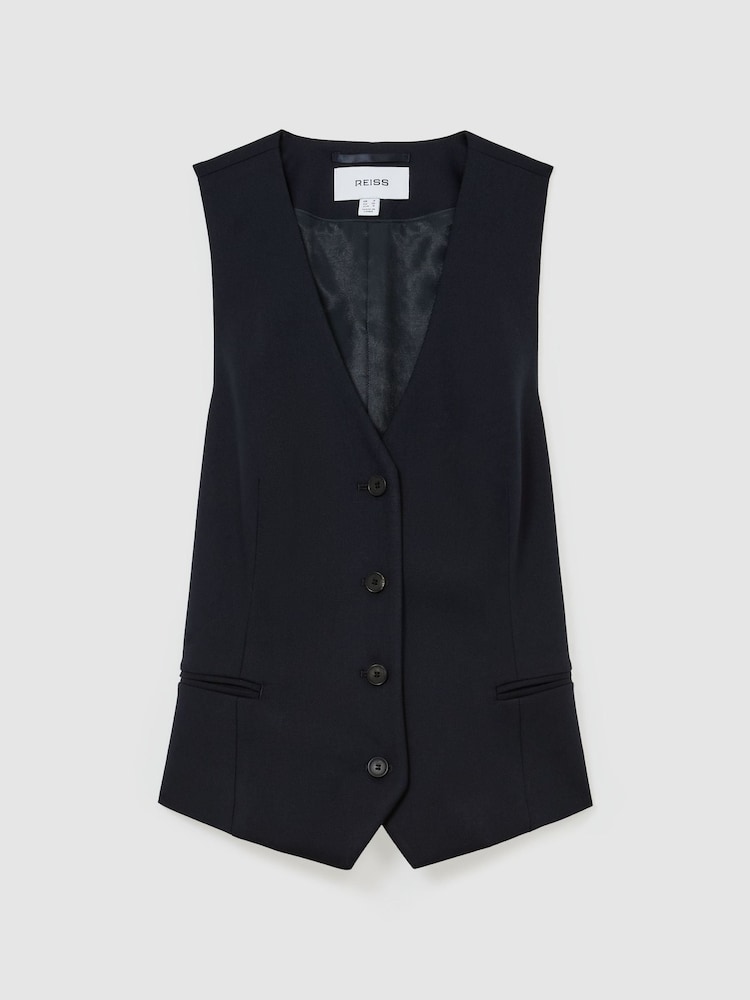 Reiss Navy Solene Wool-Blend Tailored Waistcoat - Image 2 of 6 Reiss Navy Solene Wool-Blend Tailored Waistcoat - Image 2 of 6
