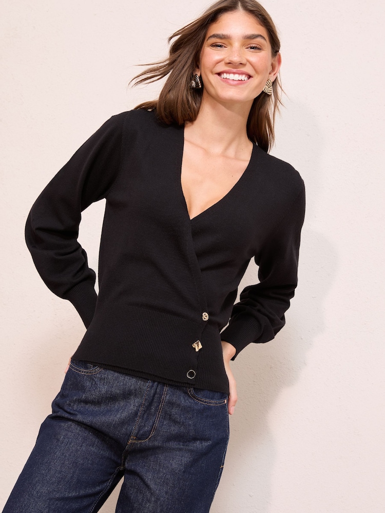 Friends Like These Black Mixed Button Wrap Jumper - Image 1 of 4