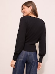 Friends Like These Black Mixed Button Wrap Jumper - Image 4 of 4