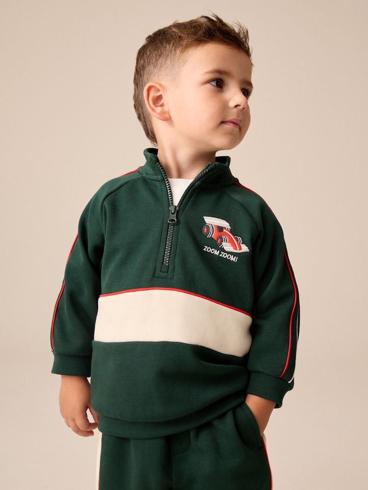 Green/White Half Zip Top and Joggers Set (3mths-7yrs) - Image 2 of 4
