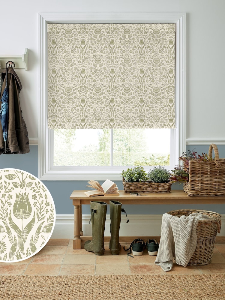 Laura Ashley Olive Ashstead Damask Made to Measure Roman Blind - Image 1 of 6
