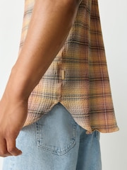 PS Paul Smith Orange Madras Check Cashmere Blend Short Sleeve Shirt - Image 4 of 4