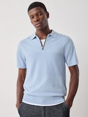 PS Paul Smith Blue Block Rib Signature Stripe Zip Neck Polo Shirt - Image 1 of 8