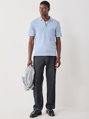 PS Paul Smith Blue Block Rib Signature Stripe Zip Neck Polo Shirt - Image 2 of 8